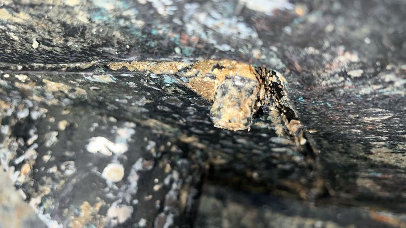 Sacrificial anode, showing wear and fouling (location to be confirmed).