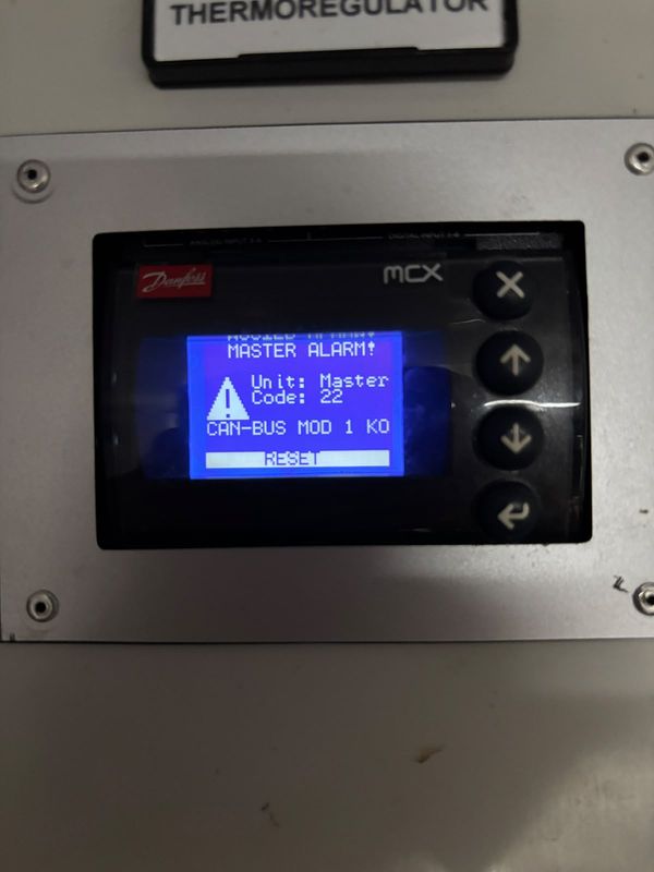 Active master alarm: unit 1, code 22, CAN-BUS MOD 1 KO. Reading only, no cause implied.