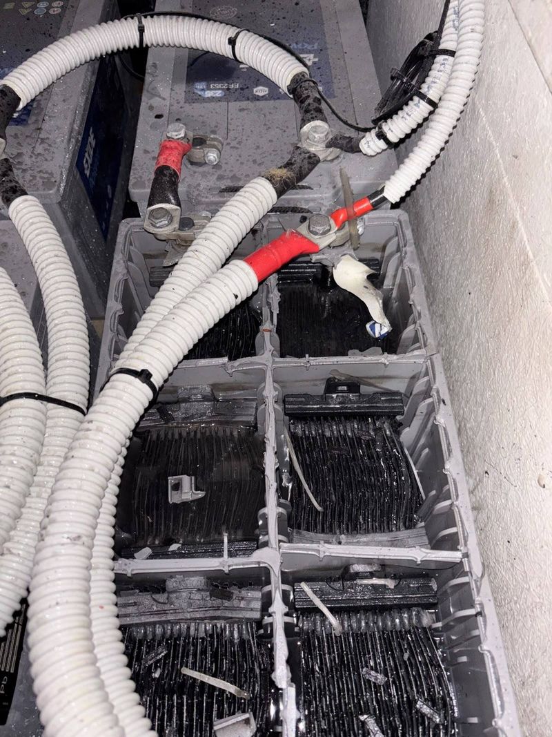Main-engine start battery bank in place, one unit ruptured
